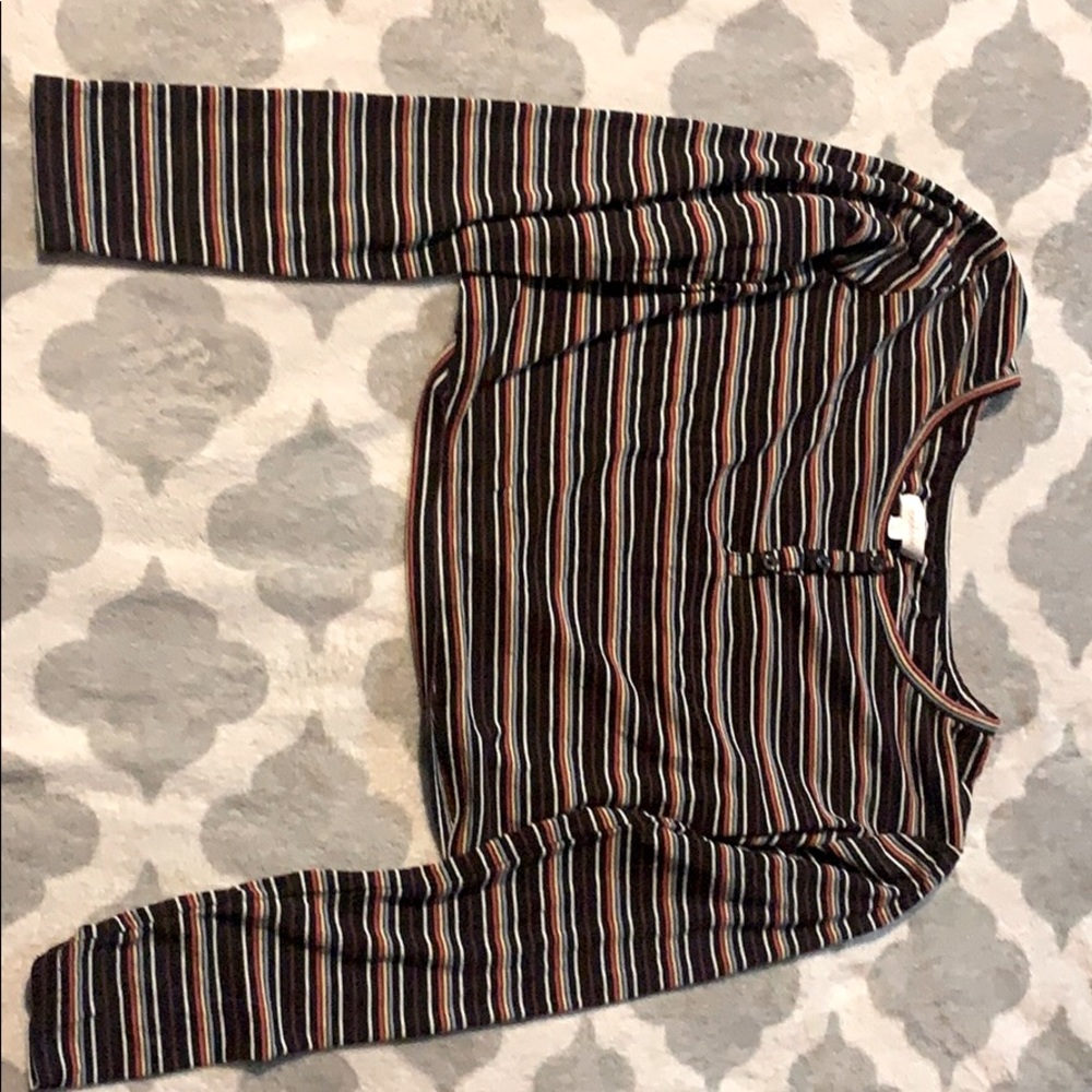 Rainbow Crop Top Half Way Button up Teenage Black